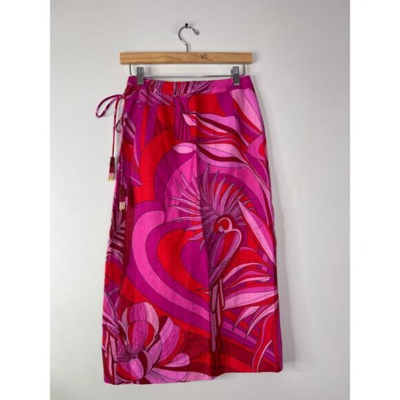 NWT Farm Rio Floral Embroidered Endless Summer Red Wrap Skirt Red Yellow Sz: XS - Picture 7 of 8